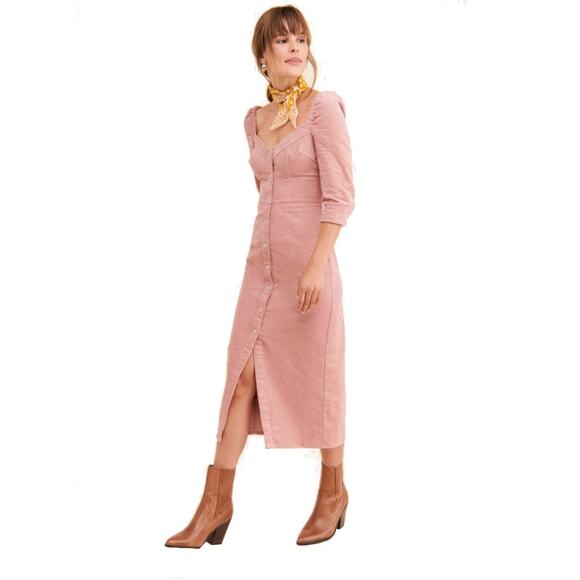 Anthropologie Steele Ballina Midi Dress Pink Corduroy Snap Front Barbiecore xs
